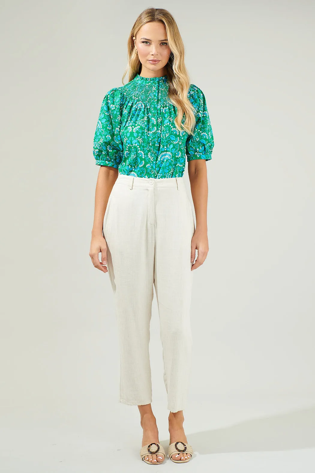 Alina Floral Smocked Mock Neck Top
