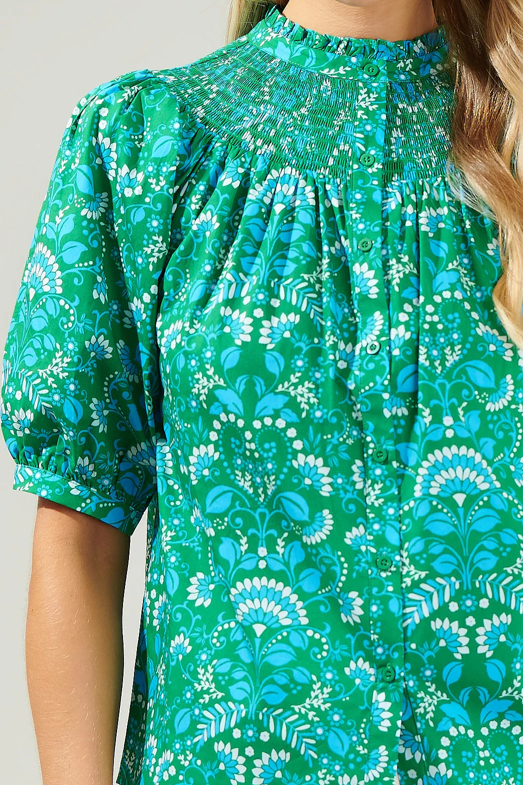 Alina Floral Smocked Mock Neck Top