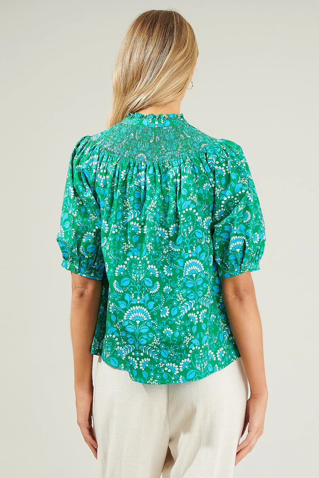 Alina Floral Smocked Mock Neck Top