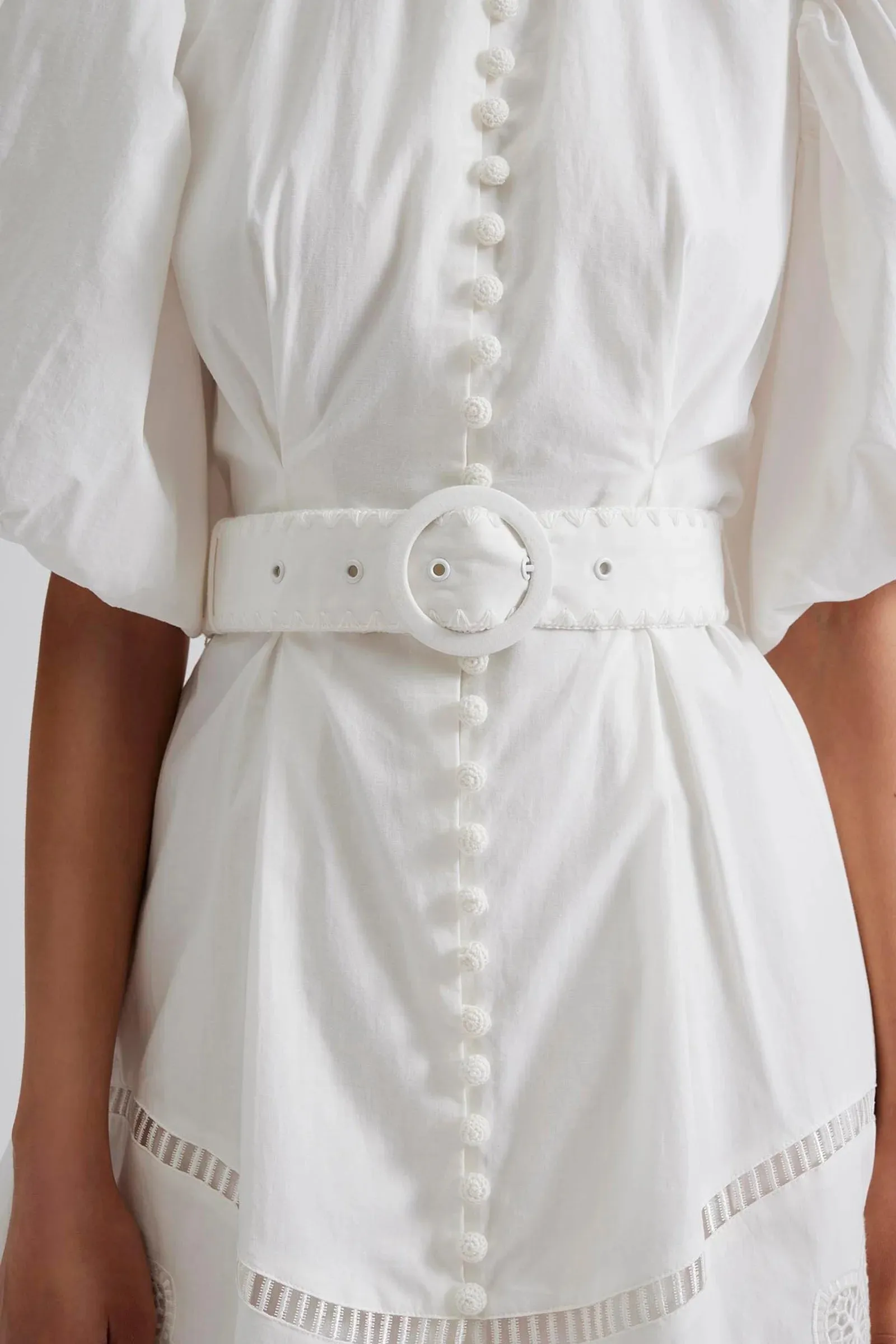Allie Pouf Sleeve Embroidered Mini Dress - White