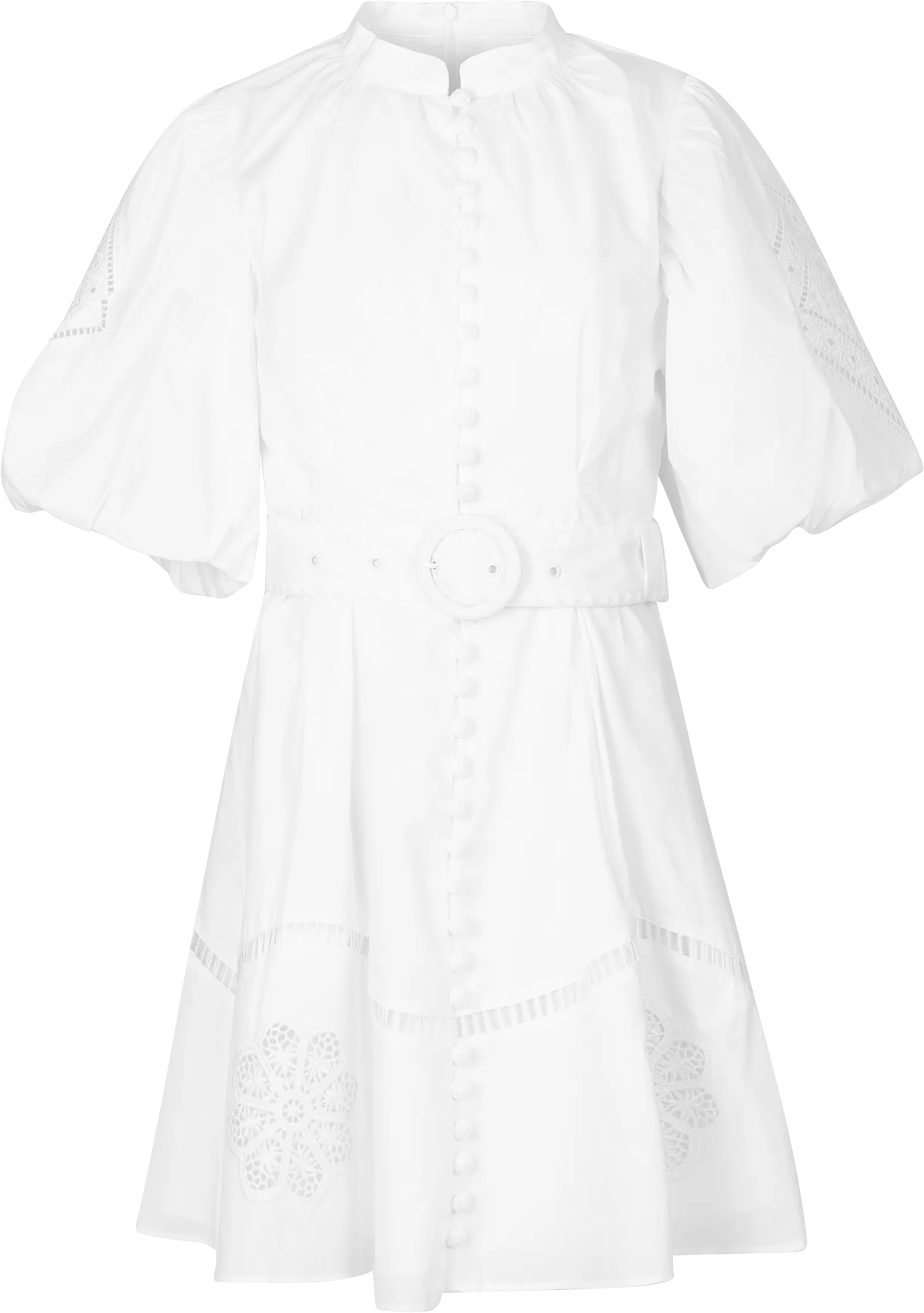 Allie Pouf Sleeve Embroidered Mini Dress - White