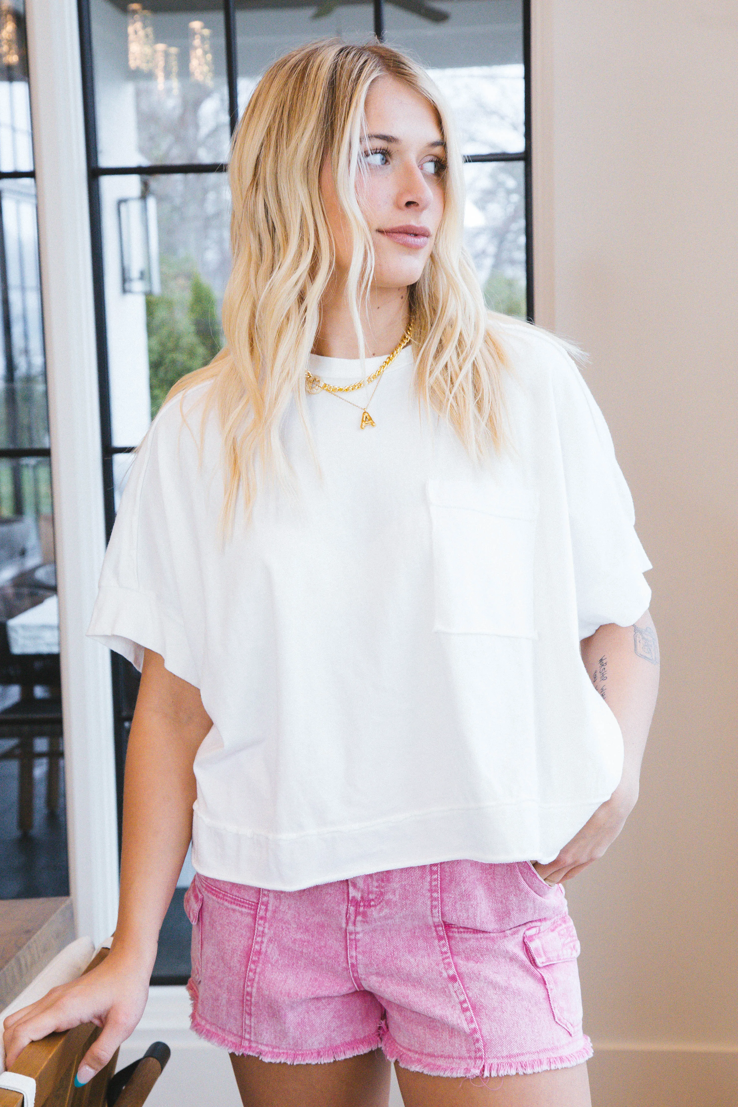Arya Oversized Crop Knit Top, White
