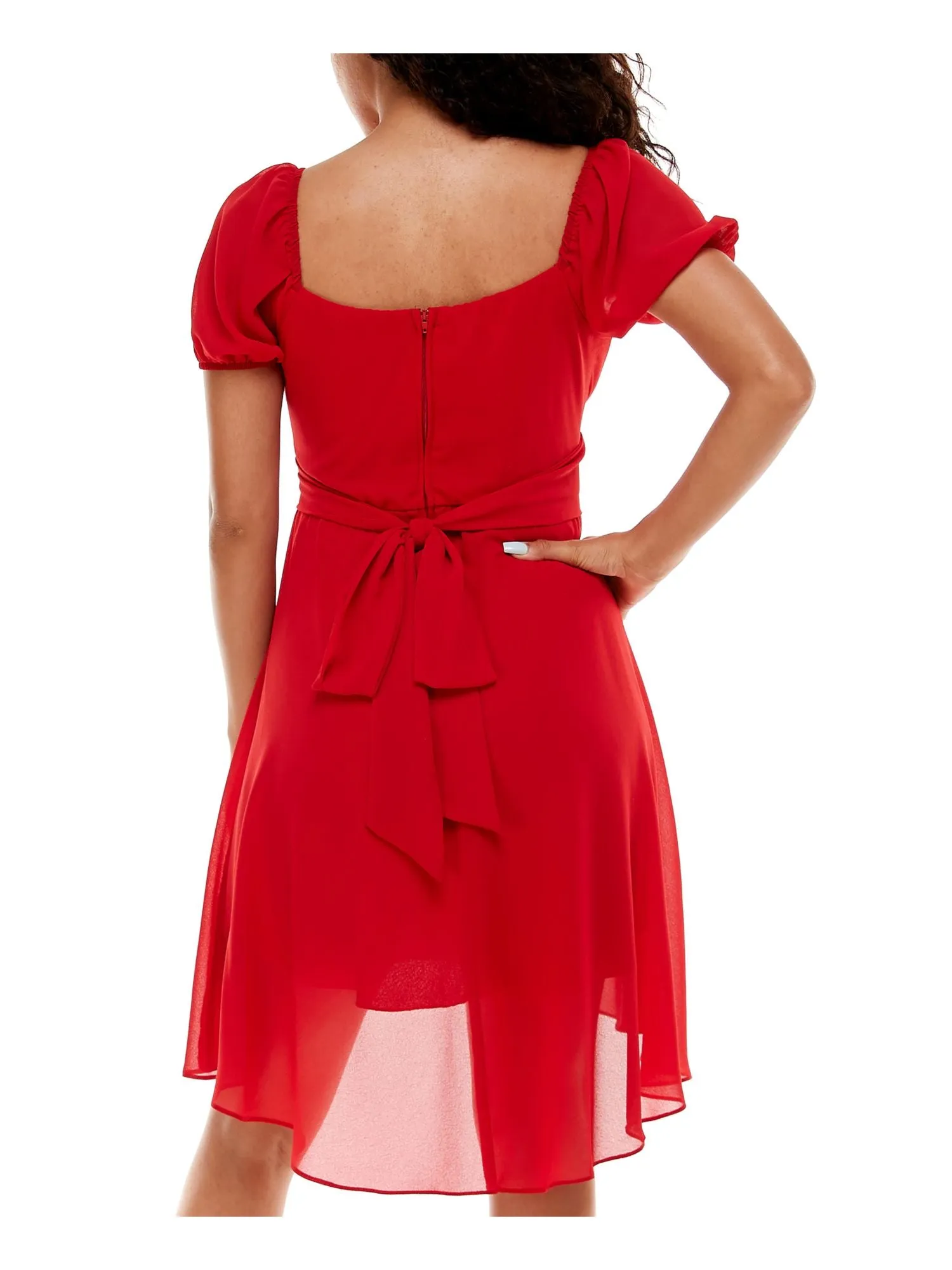 B DARLIN Womens Zippered Pouf Sleeve Sweetheart Neckline Below The Knee Evening Hi-Lo Dress