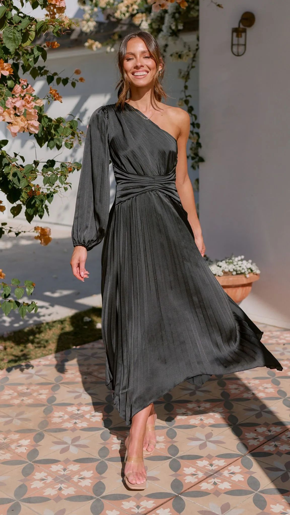 Brooklyn One Shoulder Midi Dress - Black