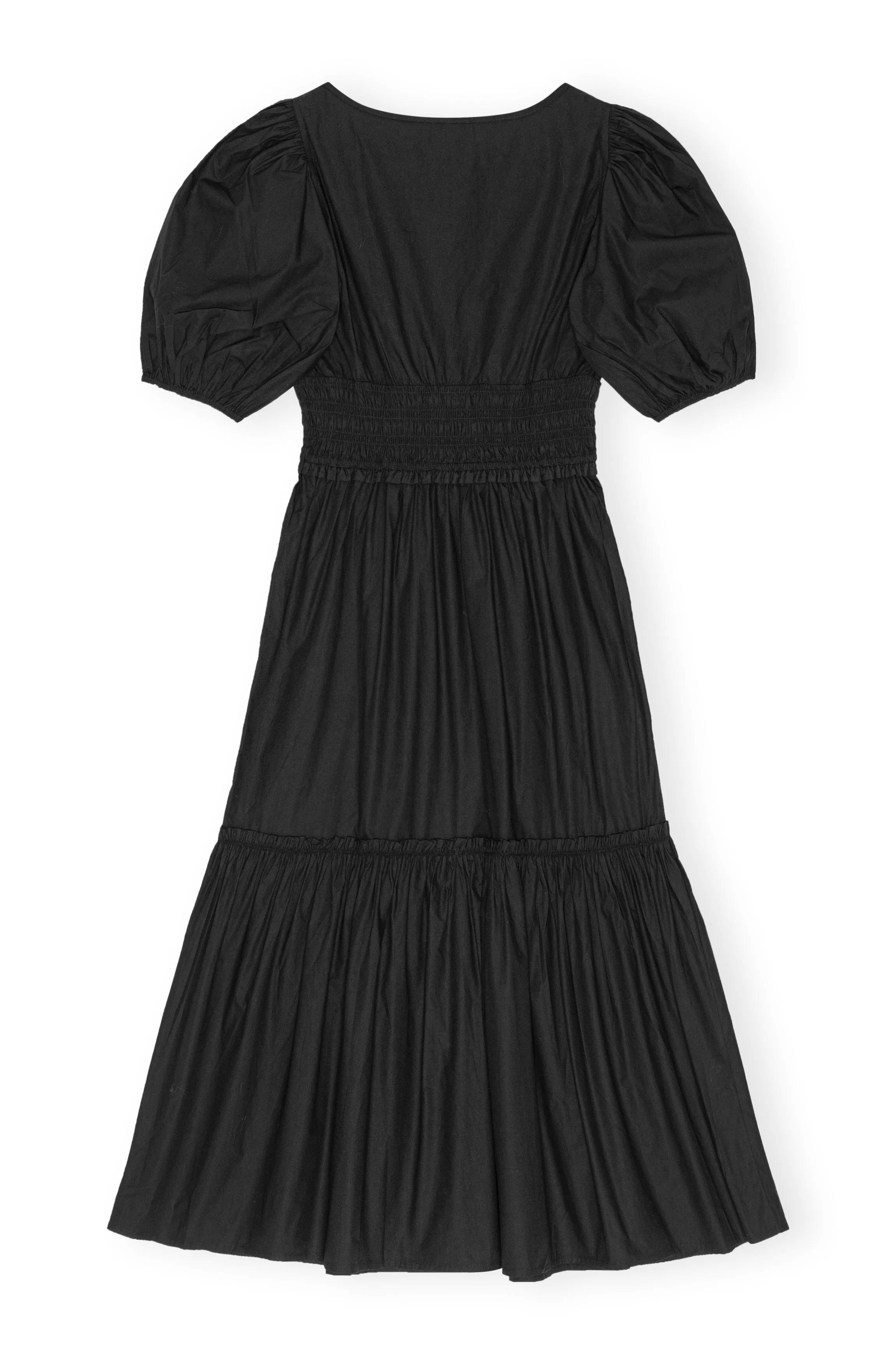 Cotton Poplin Long Smock Dress Pouf Sleeve - Black