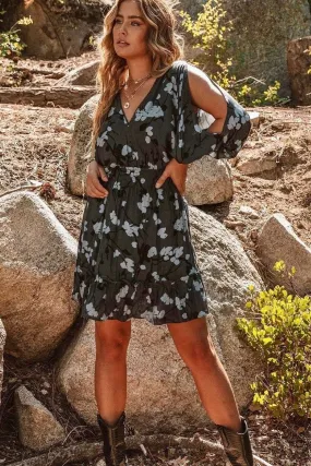 Floral Split Sleeve Smock Waist Dress