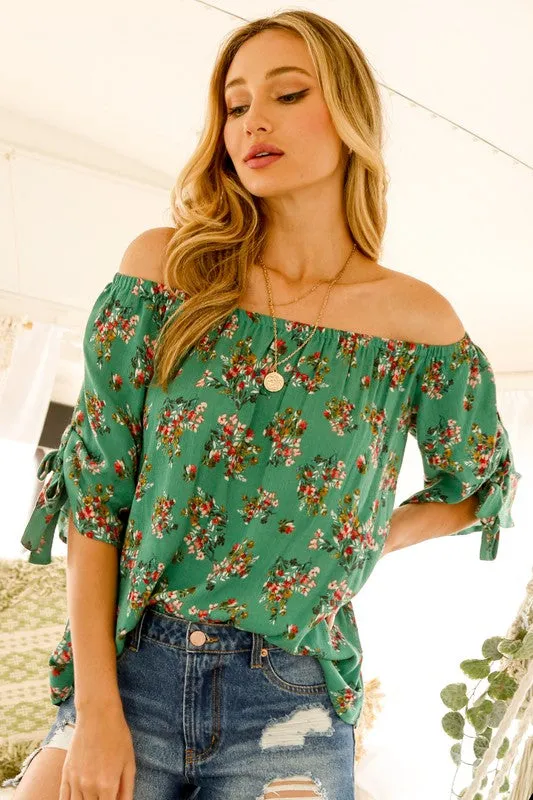 Green Floral Off-Shoulder Top