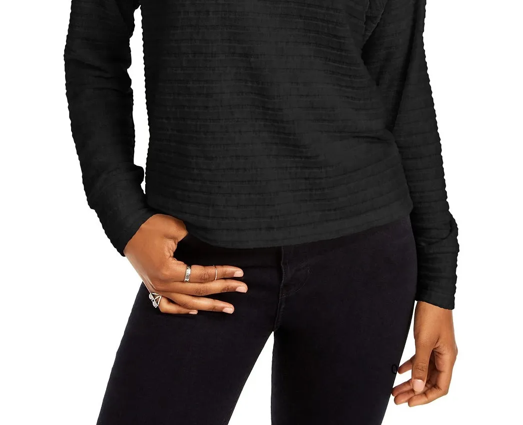 Hippie Rose Juniors' Cozy Mock-Neck Ribbed Top Black Size Large