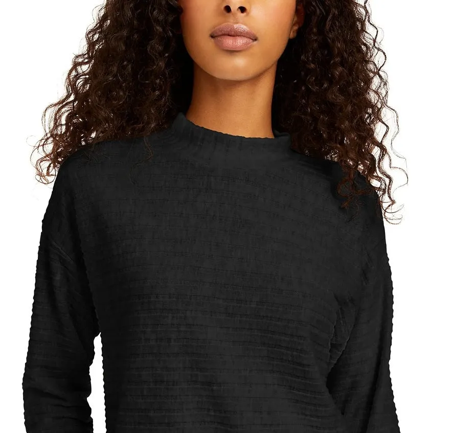 Hippie Rose Juniors' Cozy Mock-Neck Ribbed Top Black Size Large