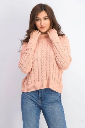 Hippie Rose Juniors' Women's Cable-Knit Drop-Shoulder Sweater Orange Size Small