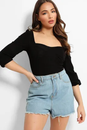 Light Blue High-Waist Raw Hem Shorts
