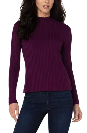 Long Sleeve Mock Neck Rib Knit - Eggplant