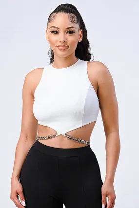 LUXE CHAIN WAIST DETAIL MOCK NECK CROP TOP
