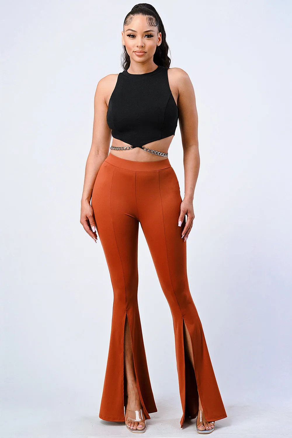 LUXE CHAIN WAIST DETAIL MOCK NECK CROP TOP