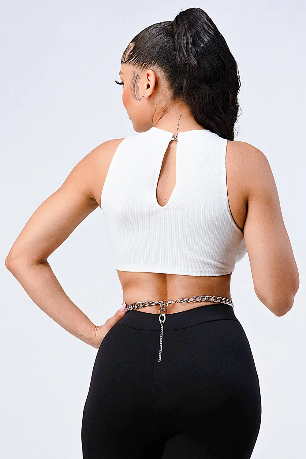 LUXE CHAIN WAIST DETAIL MOCK NECK CROP TOP