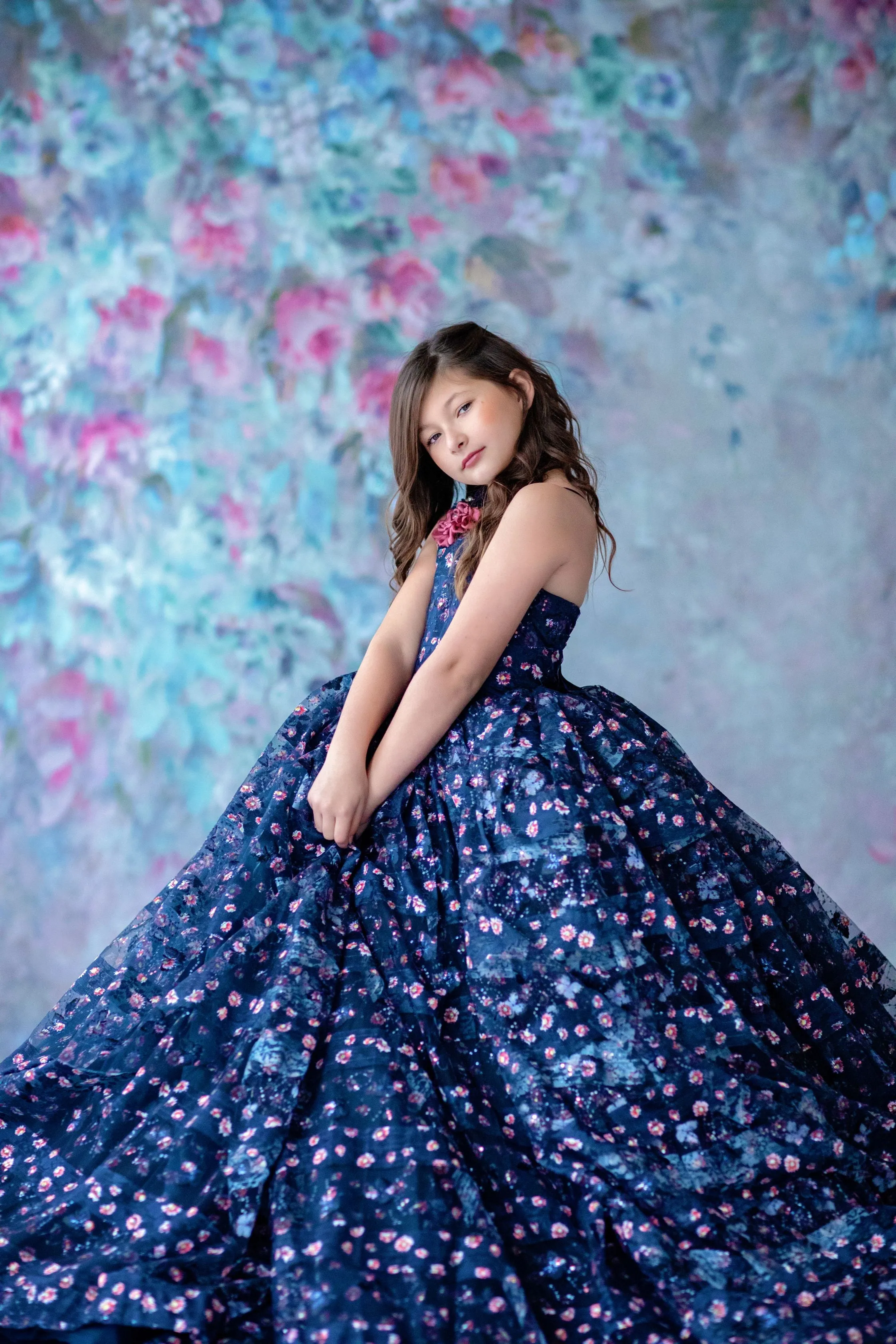 RETIRED RENTAL EUC Couture Rental Gown "Amelie"  -  Floor Length Dress ( 8 Year - Petite 9 Year)