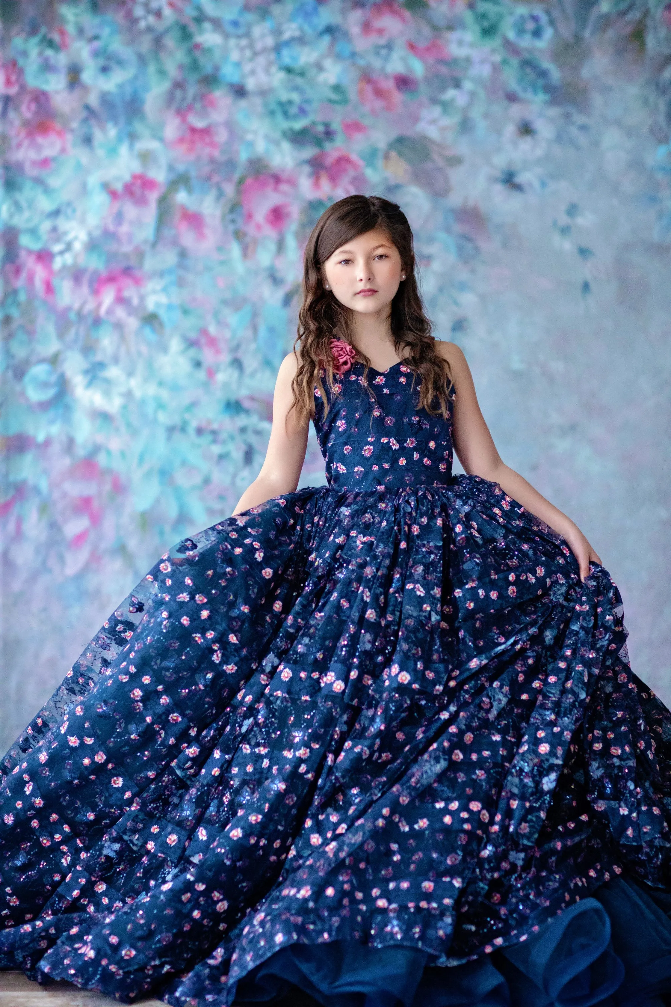 RETIRED RENTAL EUC Couture Rental Gown "Amelie"  -  Floor Length Dress ( 8 Year - Petite 9 Year)