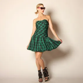 Vintage 80's Tartan Plaid Taffeta Mini Party Dress