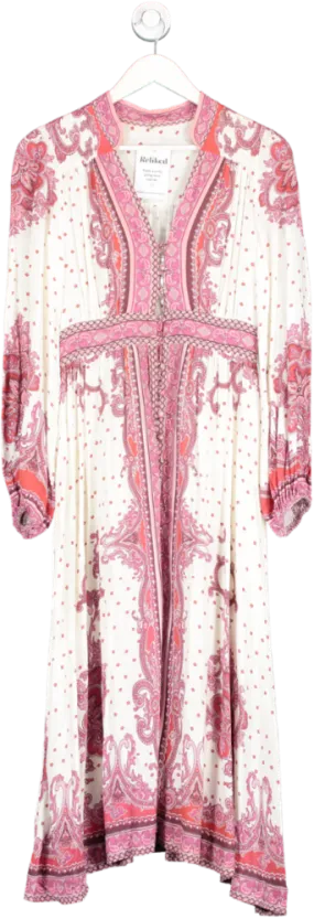 White Linen Blend Paisley Print Dress UK S