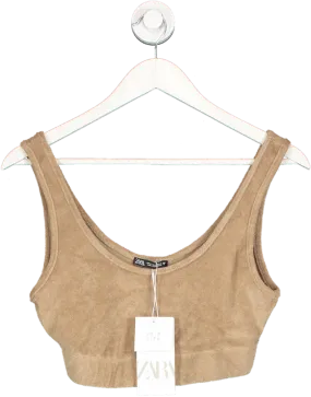 ZARA Brown Terry Towelling Crop Top UK M